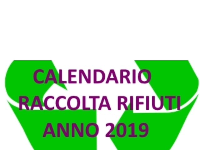 Calendario anno 2019 raccolta rifiuti